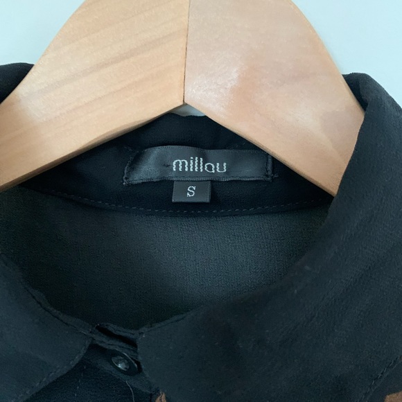 Millau Black Leopard Animal Print Sheer Asymmetrical Long Sleeve Button Down - Picture 5 of 5